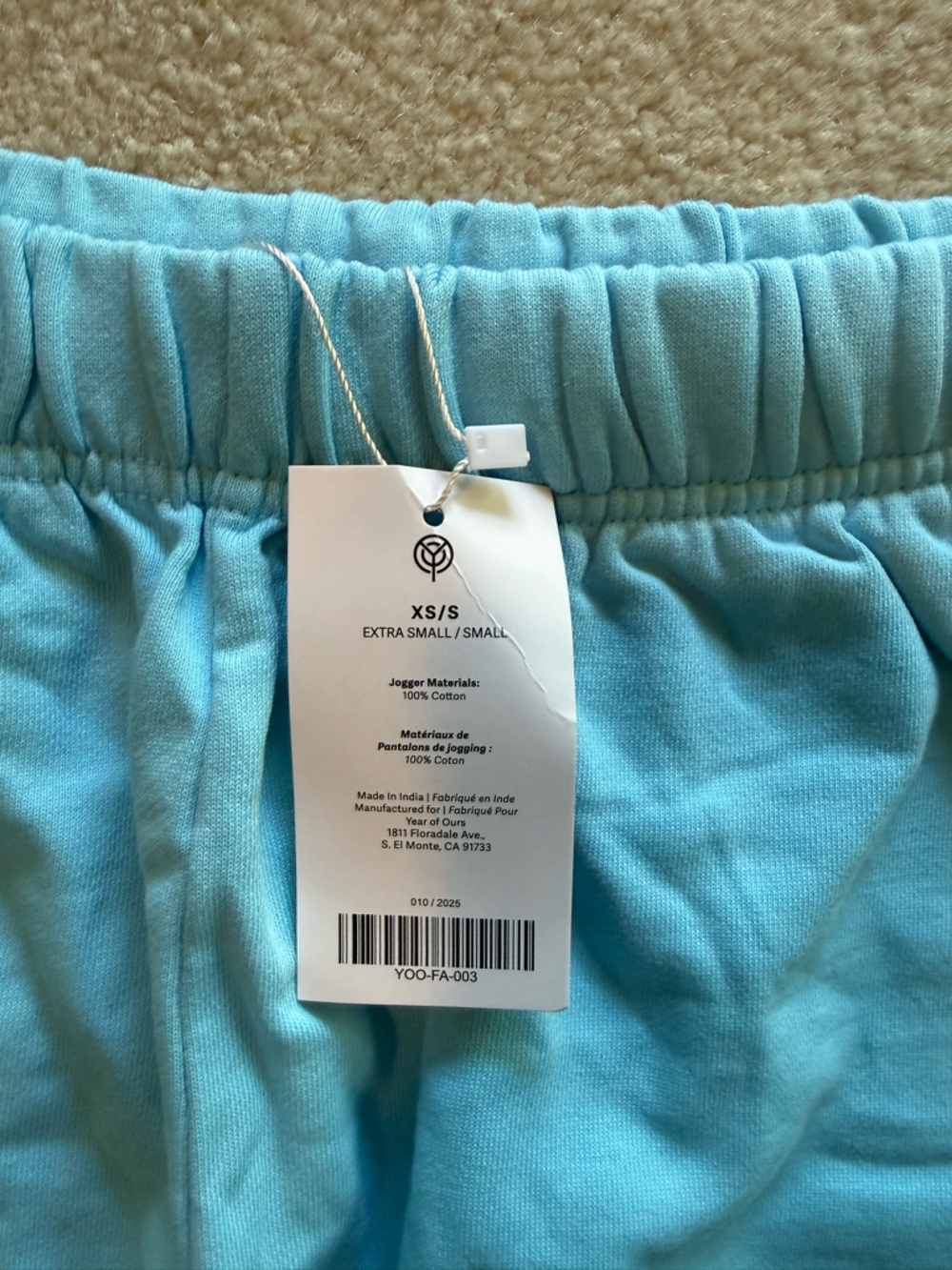NWT Cotton Year of Ours Light Blue Elastic Waist Jogger Pants - XS/S - Picture 2 of 4